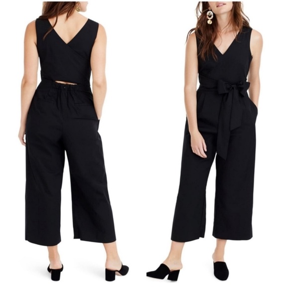 J. Crew Pants - J. Crew Solid Black Dark Matter Poplin Wrap Tie Jumpsuit Size 0